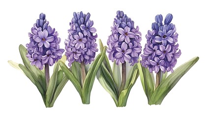 Fototapeta premium Watercolor, purple hyacinth clipart, detailed, high in detail, white background