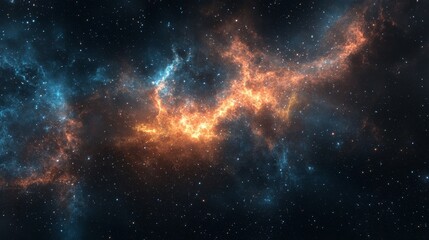Naklejka premium A vibrant cosmic scene showcasing swirling nebulae and star in a vast galaxy.