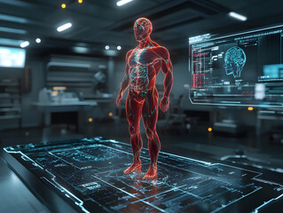 Medical technology demonstration of human anatomy high-tech laboratory digital visualization futuristic environment scientific perspective