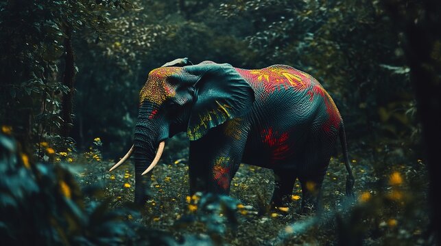 Majestic Solitude: A Forest Elephant Gracefully Roaming the Dense Canopy, Symbolizing the Wonders of Nature and Wildlife Conservation
