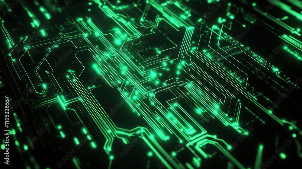 Poster glowing green circuit board abstract technology design