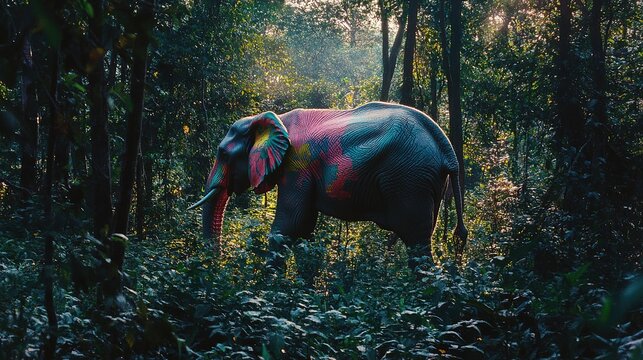 Majestic Solitude: A Forest Elephant Gracefully Roaming the Dense Canopy, Symbolizing the Wonders of Nature and Wildlife Conservation