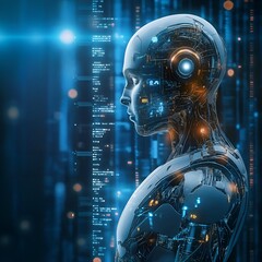 Digital image of the brain with a network-like structure. The brain is connected to a database, artificial intelligence, neural networks, or advanced processing.