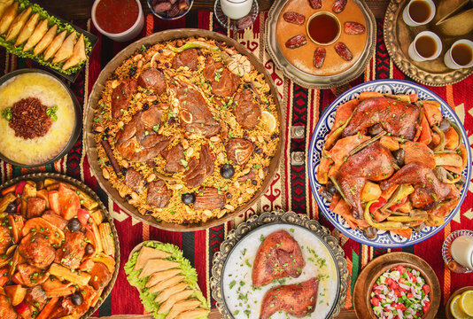 Arabic Cuisine, Assorted of Saudi traditional dishes. These dishes are the best representation of the heritage and the heart of Saudi Arabia. It's also Ramadan 'Iftar' in many Arab countries.
