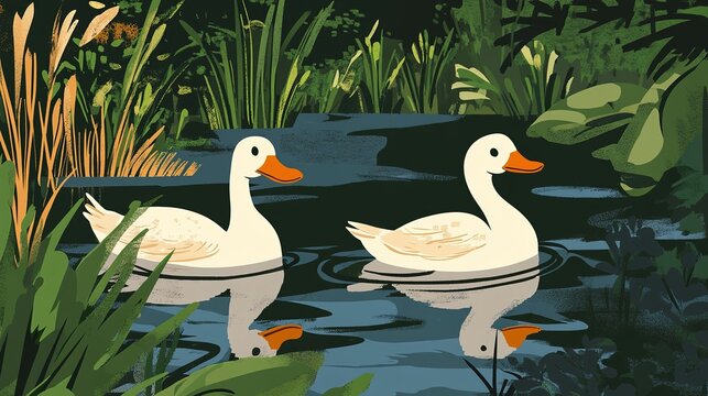 A Serene Scene of a Duck Family Swimming Playfully in a Crystal Clear River, Embracing Nature's Beauty and Wildlife Harmony