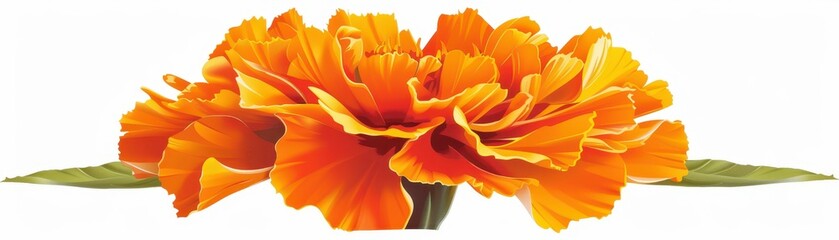 A vibrant arrangement of orange marigold flowers, showcasing their rich colors and lush petals, set against a white background.