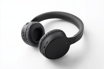 Sleek black wireless headphones with comfortable padded ear cups Isolated on a white background