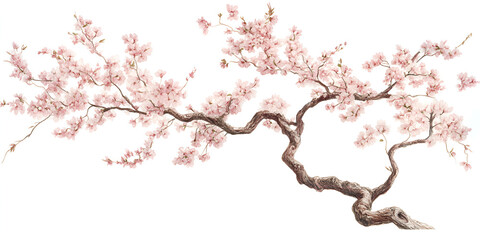 Artistic Representation of Blossoming Tree Branch with Pink Flowers