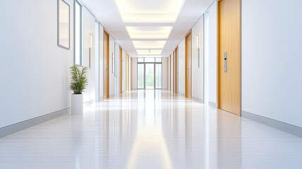 Fototapeta premium Modern hospital corridor with soft lighting and clean design