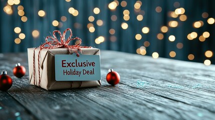 Christmas sale exclusive. Gift box with holiday decorations and lights