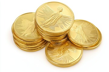 Stack of shiny gold coins symbolizing wealth and success isolated on a white background