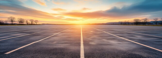 47. A vast, empty parking lot with an open sky above, leaving ample space in the middle for text