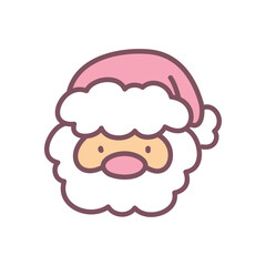 Kawaii Santa Claus icon. Hand drawn illustration of a funny Santa Claus face isolated on a white background. Cute Christmas sticker. Vector 10 EPS.