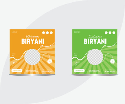 special tasty biryani social media post template design. ts Biryani Time. Delicious, Hot Food. Famous Hyderabad Biryani. Social Media Design Templates Vector