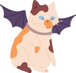 Cat with bat wings. Halloween kitten color character
