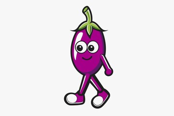 cute face eggplant walking  in white background