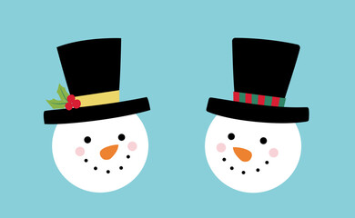 Cute Christmas snowmen head set flat vector illustration.
Winter holiday snowman face cartoon.
Good for card,poster, banner, leaflet .