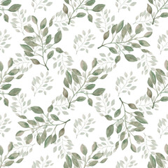 Watercolor seamless pattern with herbs and flowers. Romantic floral background. Fabric design.