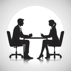 A silhouette of a couple sitting at a table and the words a on it