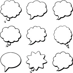 Blank empty speech and thought bubbles line art bundle vector illustration set