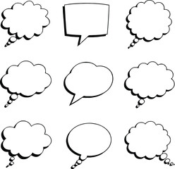 Fototapeta premium Blank empty speech and thought bubbles line art bundle vector illustration set