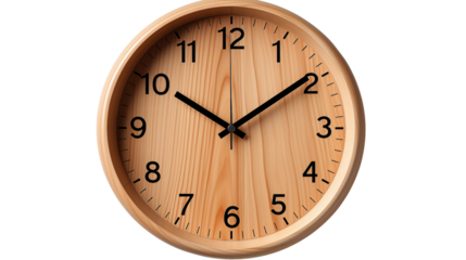 A stylish modern wooden wall clock with a minimalist design. The perfect addition to any contemporary interior, isolated on transparent background.