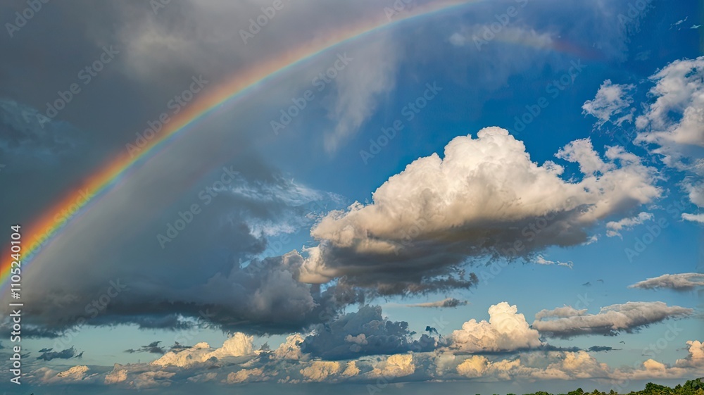 Wall mural beautiful rainbow and blue sky with cloud in summer day.