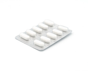 Blister Pack of White Pills on White Background