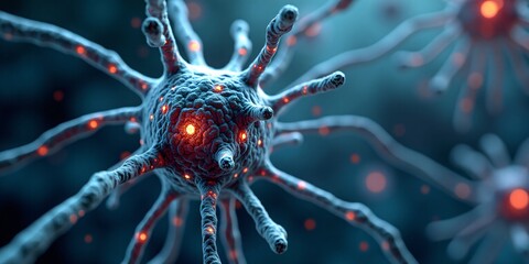 3D Microbiology Render of the Nervous System, Revealing Its Intricate Details with copy space.