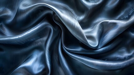 Obraz premium Draped dark blue silk fabric with soft folds and highlights.