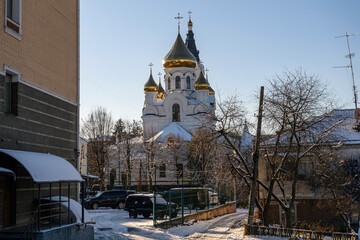 The Orthodox Church of the Exaltation of the Holy Cross in the Byzantine style in Zhytomyr, Ukraine, 2024, November 24