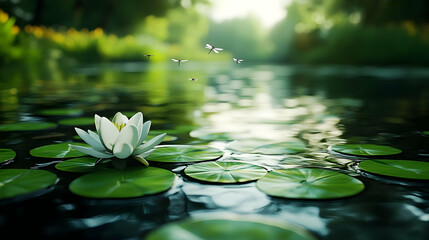 Serene Water Lily Pond 3D Illustration