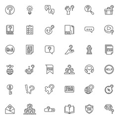 FAQ question and answer line icons set