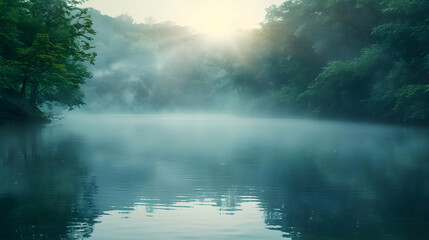 Misty River Landscape Illustration