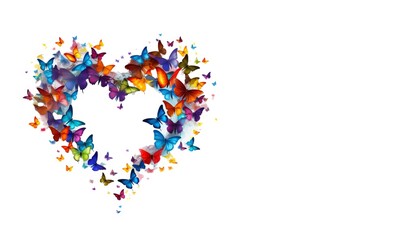 Abstract colorful background with butterflies in the shape of a heart