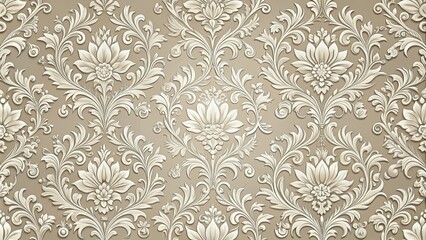 Fototapeta premium Elegant Cream and Beige Damask Floral Pattern Background