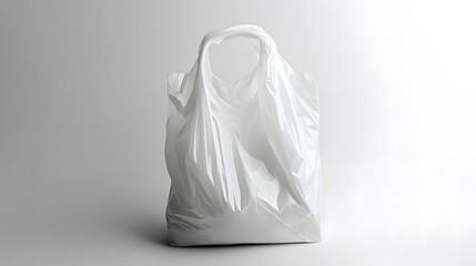 Empty white plastic shopping bag on white background.
