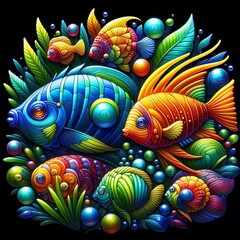 Vibrant Glass Tropical Fish Colorful detailed fish and marine li