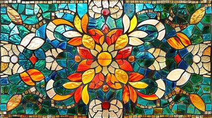 Stained glass window with flowers