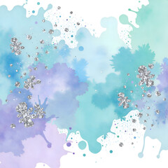 Obraz premium A vibrant watercolor blend with glittery accents and abstract shapes, digital art of abstract concept.