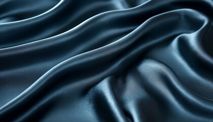 Fototapeta premium Fashionable dark slate blue luxurious fabric. Navi blue elegant textile folds. Silk slate blue color bedsheets material.