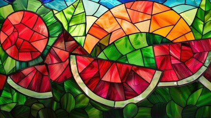 Colorful stained glass window watermelon abstract background