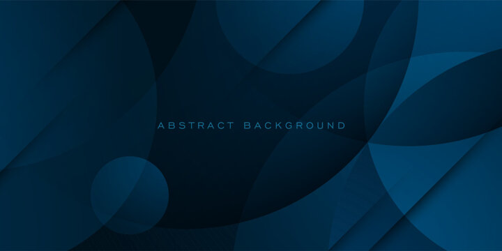 Dark blue abstract geometric 3D background. Blue elements with circle gradient pattern. Dynamic shapes composition. Eps10 vector