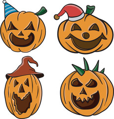 Four set Halloween Pumpkin Illustration
