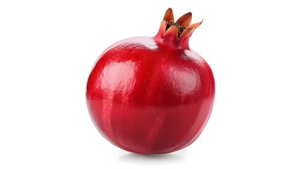Single ripe red pomegranate fruit isolated on white background.