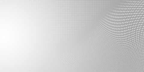 White Square Grid. Curved Point Mesh on Gradient Gray Background