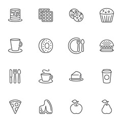 Fast food and drink line icons set