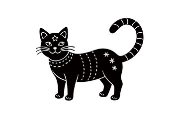 A vintage Christmas cat,whimsical, thin line art, flat colour illustration, high quality t-shirt