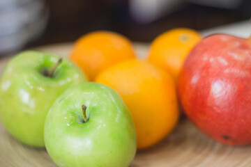 Fruit apple orange red pink orange yellow color beautiful freshness organic ripe juicy leaf nature healthy eating sweet vitamin close up copy space kitchen raw delicious snack vegetarian farm slice