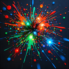 Radiant explosion of colorful splashes on a dark background, digital art of abstract art concept.